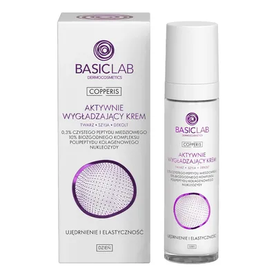 BasicLab Dermocosmetics Copperis, Aktywnie wygładzający krem na dzień do twarzy, szyi i dekoltu z 0,3% czystego peptydu miedziowego