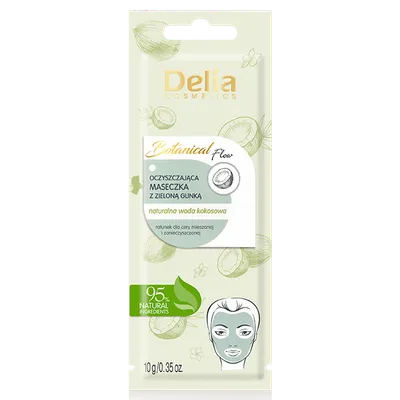 Delia Botanical Flow, Oczyszczająca maseczka z zieloną glinką i naturalną wodą kokosową