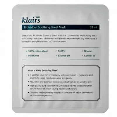 Klairs Rich Moist Soothing Sheet Mask (Instensywnie nawilżająca maseczka w płachcie)