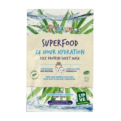7th Heaven Superfood, 24 Hour Hydration Rice Protein Sheet Mask (Maska z proteinami ryżu na biodegradowalnej płachcie)