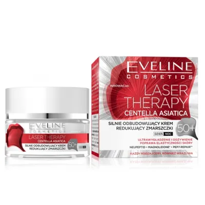 Eveline Cosmetics Laser Therapy Centella Asiatica, Silnie odbudowujący krem redukujący zmarszczki na dzień i na noc 50+