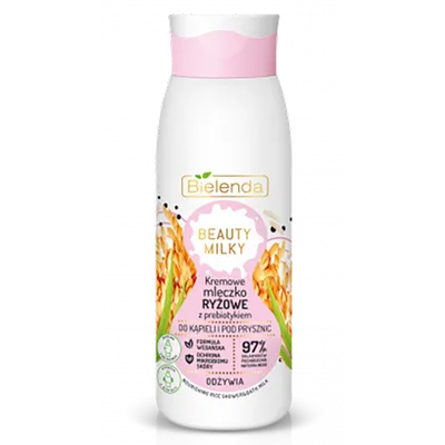 Bielenda Beauty Milky, Kremowe mleczko ryżowe z prebiotykiem do kąpieli i pod prysznic