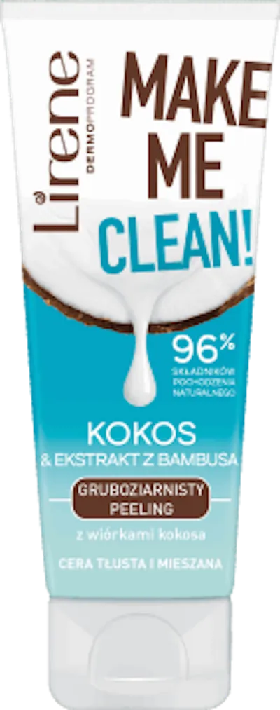 Lirene Dermoprogram Make Me Clean!, Gruboziarnisty peeling do twarzy `Kokos i ekstrakt z bambusa`