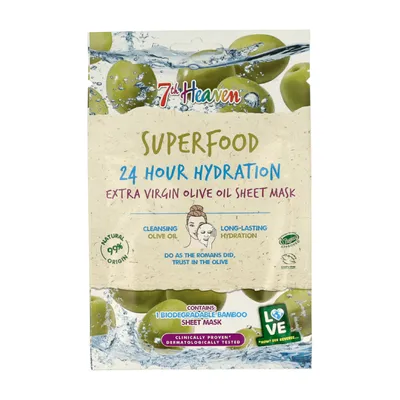 7th Heaven Superfood, 24 Hour Hydration Extra Virgin Olive Oil Sheet Mask (Maska z oliwą z oliwek na biodegradowalnej płachcie)