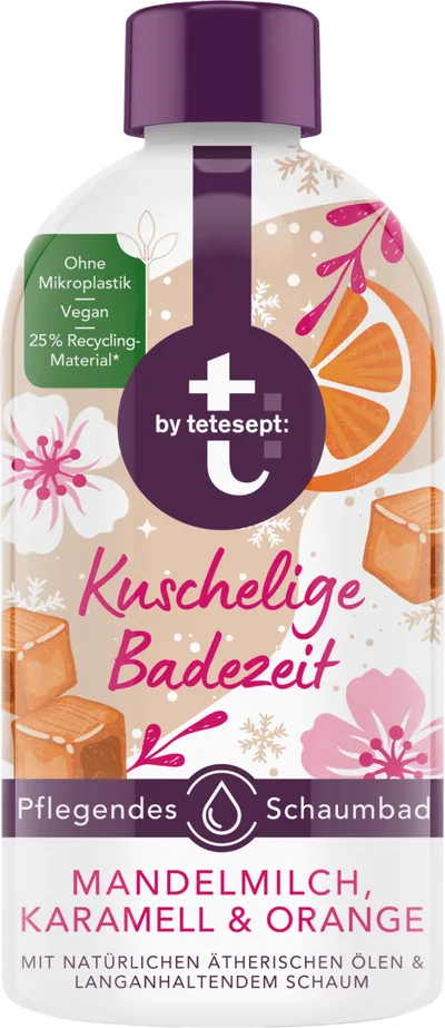 Tetesept Schaumbad Kuschelige Badezeit Mandelmilch, Karamell & Orange (Płyn do kąpieli o zapachu mleka migdałowego, karmelu i pomarańczy)