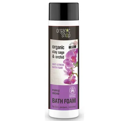 Organic Shop Clay Sage & Orchid, Anti-Stress Bath Foam (Antystresowy płyn do kąpieli `Purpurowa orchidea`)