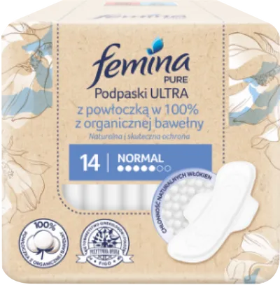 Femina Pure, Podpaski ultra z powłoczką w 100% z organicznej bawełny `Normal`