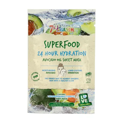 7th Heaven Superfood, 24 Hour Hydration Avocado Sheet Mask (Maska z olejkiem z awokado na biodegradowalnej płachcie)