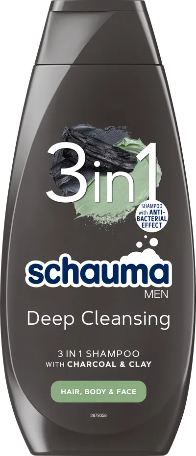 Schauma Men, Charcoal + Clay 3 in 1 Shampoo (Szampon do włosów 3 w 1 z węglem i glinką)