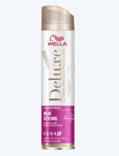 Wella Deluxe, Heat Styling Ultimate Styling & Protection Hairspray (Termoochronny ultra mocny lakier do włosów chroniący przed temperaturą)