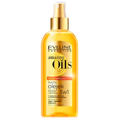 Eveline Cosmetics Amazing Oils, Regenerujący suchy olejek 3w1 do ciała, twarzy, włosów