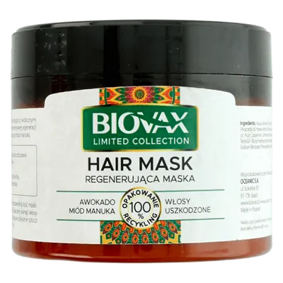 L'biotica Biovax Limited Collection, Awokado i miód manuka, Regenerująca maska do włosów