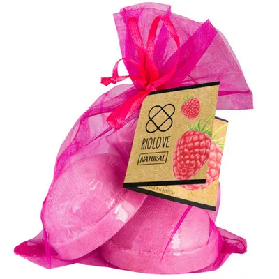 Biolove Raspberry, Hemisphere Bath Bomb (Półkule do kąpieli `Malina`)