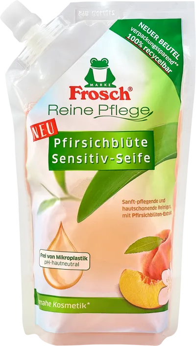 Frosch Reine Pflege Pfirsichblüte Sensitiv-Seife (Mydło w płynie do skóry wrażliwej `Kwiat brzoskwini`)