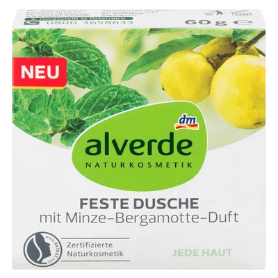 Alverde Feste Dusche Minze Bergamotte (Żel pod prysznic w kostce `Mięta i bergamotka`)