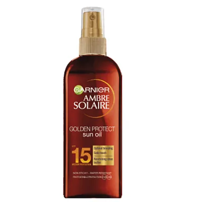 Garnier Ambre Solaire, Golden Protect Sun Oil 15 SPF (Lekki olejek do opalania z masłem shea)