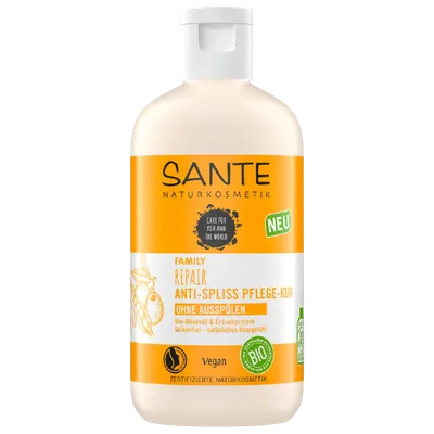 Sante Naturkosmetik Family, Repair Anti-Spliss Pflege Kur Bio-Olivenöl & Erbsenprotein (Kuracja przeciw rozdwajaniu końcówek - organiczna oliwa z oliwek i proteiny grochu)
