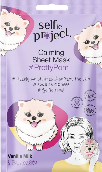 Selfie Project Pretty Pom, Calming Sheet Mask (Łagodząca maseczka na tkaninie)