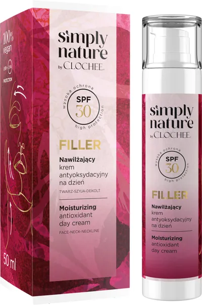 Clochee Simply Nature, Filler, Nawilżający krem antyoksydacyjny na dzień SPF 30