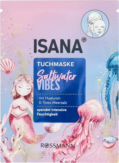 Isana Saltwater Vibes, Tuchmaske mit Hyaluron & Totes Meersalz (Maska w płachcie z kwasem hialuronowym i solą z Morza Martwego)