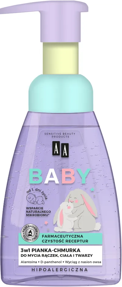 AA Baby, Pianka-chmurka do mycia rączek, ciała i twarzy 3w1