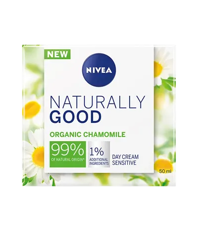 Nivea Naturally Good, Sensitive Day Cream Organic Chamomile (Łagodzący krem do twarzy z rumiankiem)