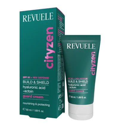 Revuele Cityzen, Build & Shield Hyaluronic Acid + Ectoin Guard Cream SPF 50 (Nawilżający krem do twarzy z filtrem SPF 50)