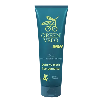 Green Velo Dębowy mech i Bergamotka, Regenerujący żel pod prysznic i szampon dla mężczyzn 2w1