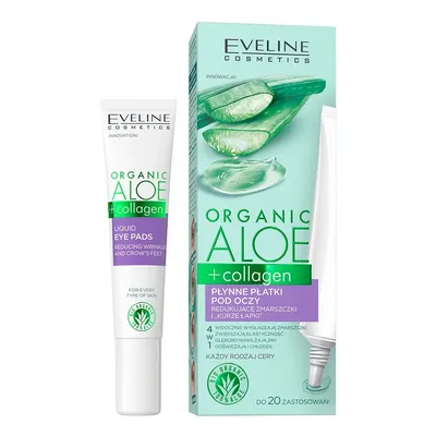 Eveline Cosmetics Organic Aloe + Collagen, Płynne płatki pod oczy redukujące zmarszczki i ,,kurze łapki"