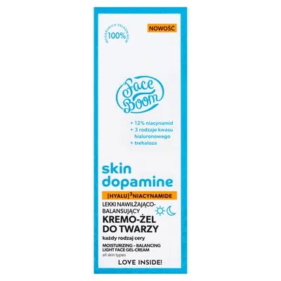 FaceBoom Skin Dopamine, [Hyalu]3 Niacynamide, Lekki nawilżająco-balansujący kremo-żel do twarzy,