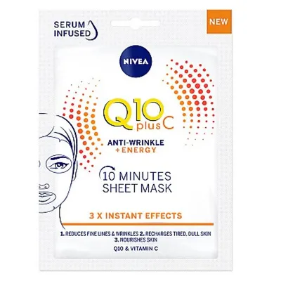 Nivea Q10 Plus C Anti-Wrinkle + Energy, 10 Minutes Sheet Mask (10-minutowa przeciwzmarszczkowa maska w płachcie)