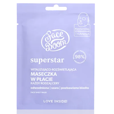 FaceBoom Superstar, Face Sheet Mask (Witalizująco-rozświetlająca maseczka w płacie 'Gwiazdorska dama')
