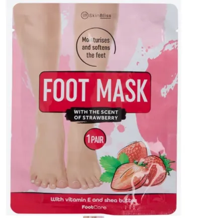 Action Skin Bliss, Foot Mask with Strawberry Scent (Maska do stóp z witaminą E o zapachu truskawaki)