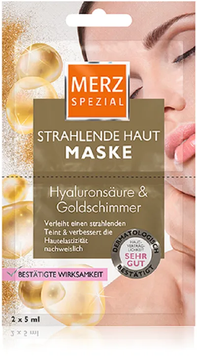 Merz Spezial, Strahlende Haut Maske (Maseczka do twarzy z kwasem hialuronowym i odrobinkami złota)