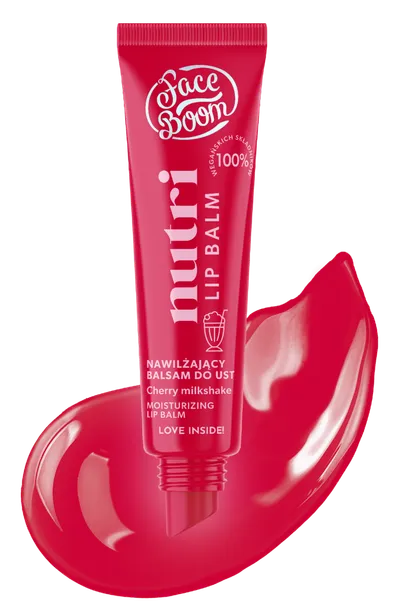 FaceBoom Nutri Lip Balm, Cherry Milkshake Moisturizing Lip Balm (Wiśniowy koktajl, Nawilżający balsam do ust)