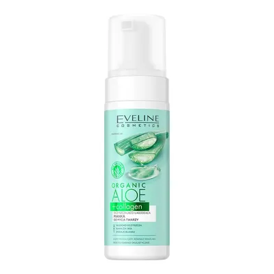 Eveline Cosmetics Organic Aloe + Collagen, Oczyszczająco-łagodząca pianka do mycia twarzy
