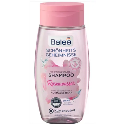 Balea Schonheitsgeheimnisse, Verwohnendes Shampoo Rosenwasser (Szampon z wodą różaną nadający połysk i lekkość)