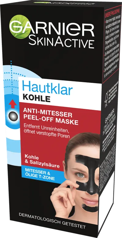 Garnier SkinActive, Hautklar Kohle Anti-Mitesser Peel-off Maske [Czysta skóra, Maska peel-off przeciw zaskórnikom `Aktywny węgiel`] (Maska peel off z węglem aktywnym)