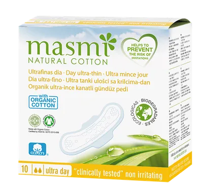 Masmi Natural Cotton, Sanitary Towels Ultra-thin (Ultracienkie podpaski na dzień ze skrzydełkami)
