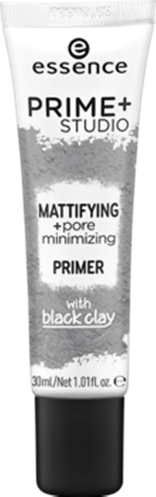 Essence Prime + Studio, Mattifying + Pore Minimizing Primer  (Matująca baza pod makijaż z czarną glinką minimalizująca pory)