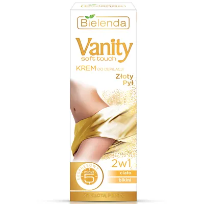 Bielenda Vanity, Soft Touch, Złoty pył, Krem do depilacji  ze złotą perłą z efektem rozświetlenia do ciała i bikini 2 w 1