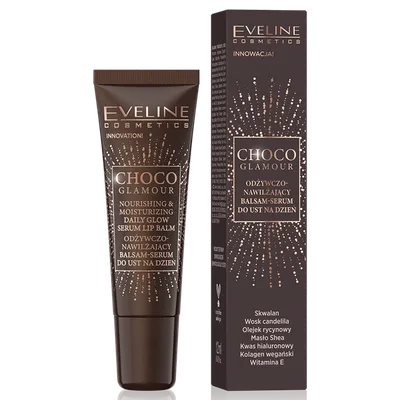 Eveline Cosmetics Choco Glamour, Nourishing & Moisturizing Daily Glow Serum Lip Balm (Odżywczo-nawilżający balsam-serum do ust na dzień)
