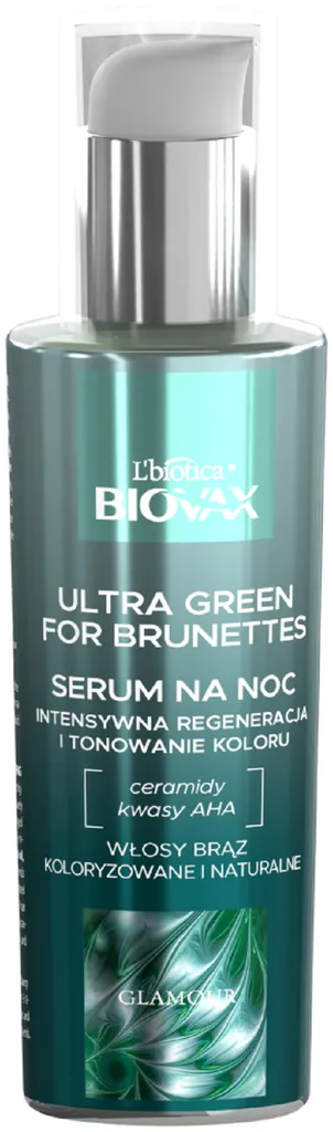 L'biotica Biovax Glamour, Ultra Green for Brunettes, Serum na noc do włosów brązowych