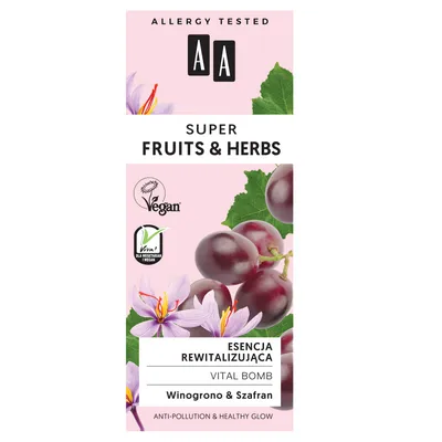 AA Super Fruits & Herbs, Esencja rewitalizująca Vital Bomb `Winogrono & szafran`