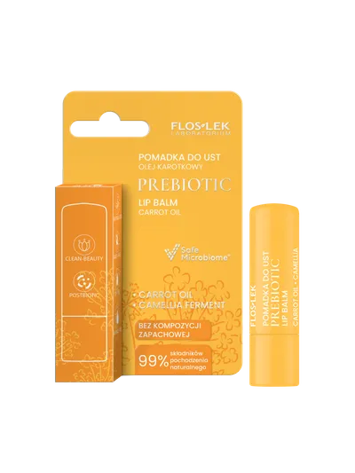 Floslek Prebiotic Lip Care, Olej karotkowy, Prebiotyczna pomadka do ust