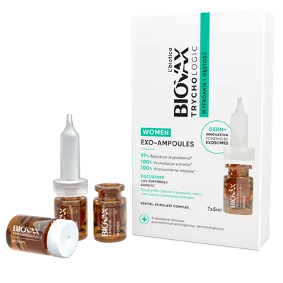 L'biotica Biovax TrychoLogic, Wypadanie i Gęstość, Women Exo-Ampoules (Ampułki do włosów - kuracja dla kobiet)