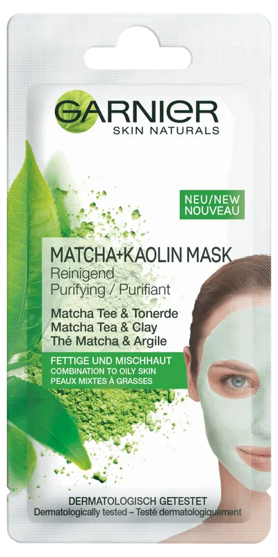 Garnier Skin Active, Purifying, Matcha + Kaolin Mask (Oczyszczająca maseczka z glinką do skóry tłustej i mieszanej)
