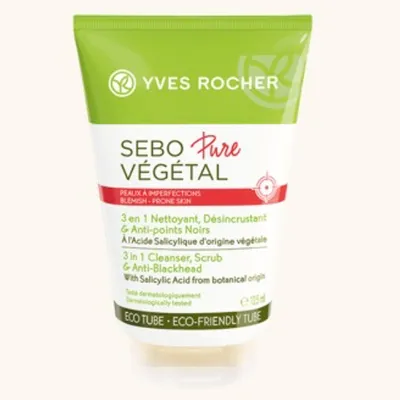 Yves Rocher Sebo Pure Vegetal, 3 en 1 Nettoyant, Desincrustant & Anti-points Noirs (Głęboko oczyszczający żel-peeling przeciw zaskórnikom)