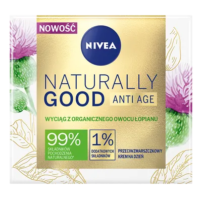 Nivea Naturally Good, Anti Age, Przeciwzmarszczkowy krem na dzień z wyciągiem z organicznego owocu łopianu