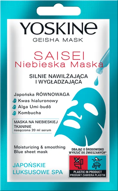 Yoskine Saisei, Silnie nawilżająca i wygładzająca niebieska maska na tkaninie